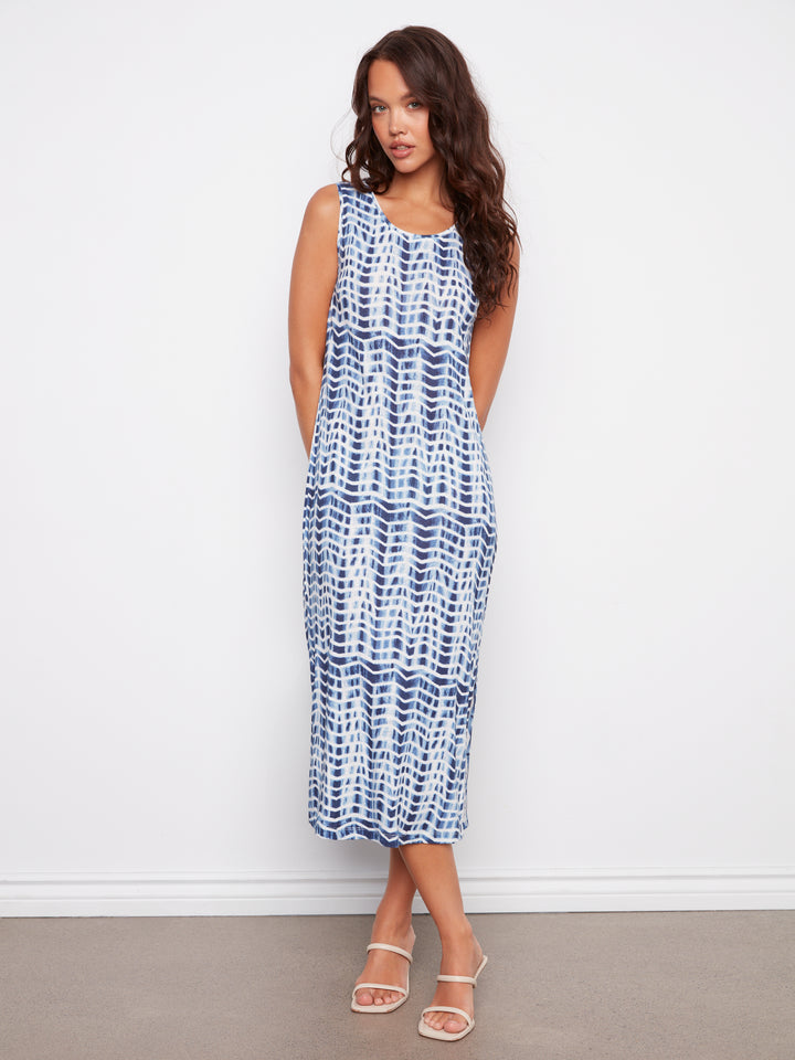 Printed Sleeveless Scoop Neck Long Knit Dress