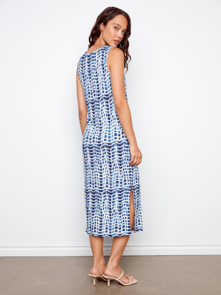 Printed Sleeveless Scoop Neck Long Knit Dress