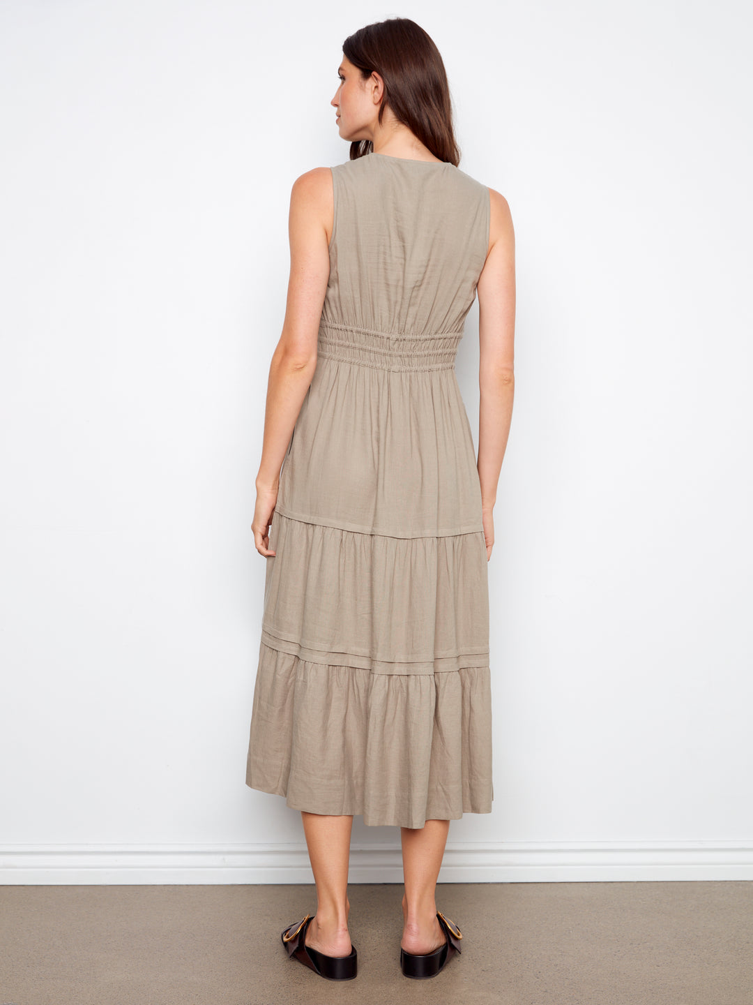 V-Neck Multi-Tiered Long Linen Dress
