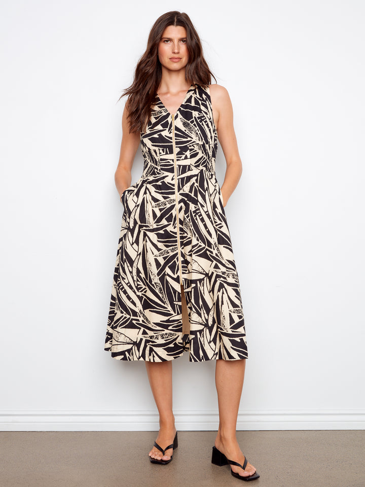 Cotton Voile Printed Front Zip Maxi Dress
