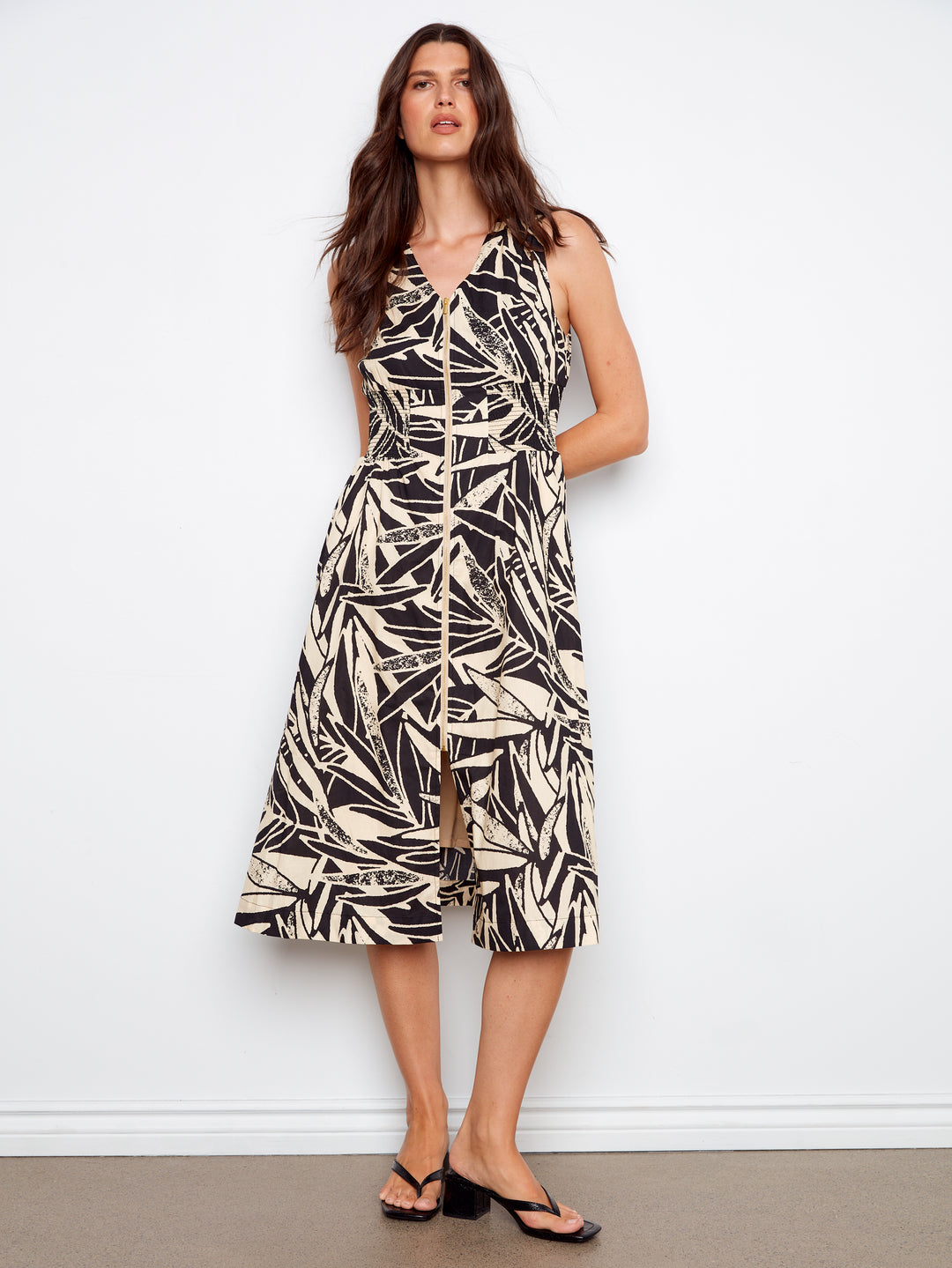 Cotton Voile Printed Front Zip Maxi Dress
