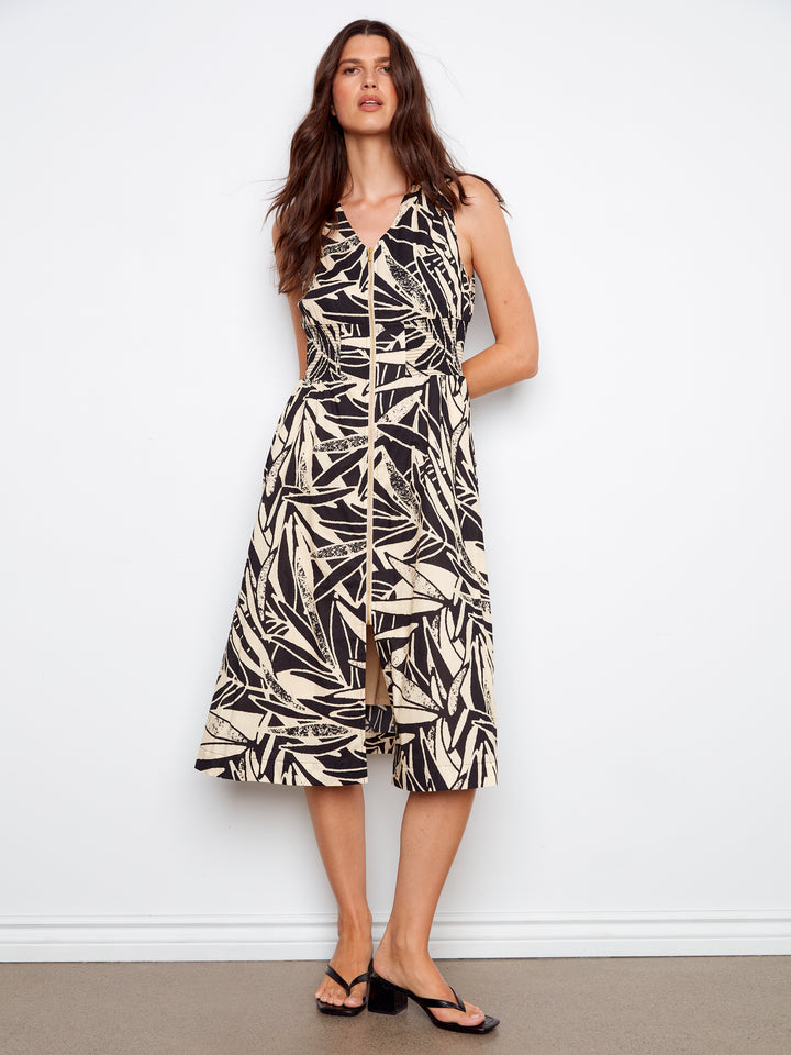 Cotton Voile Printed Front Zip Maxi Dress