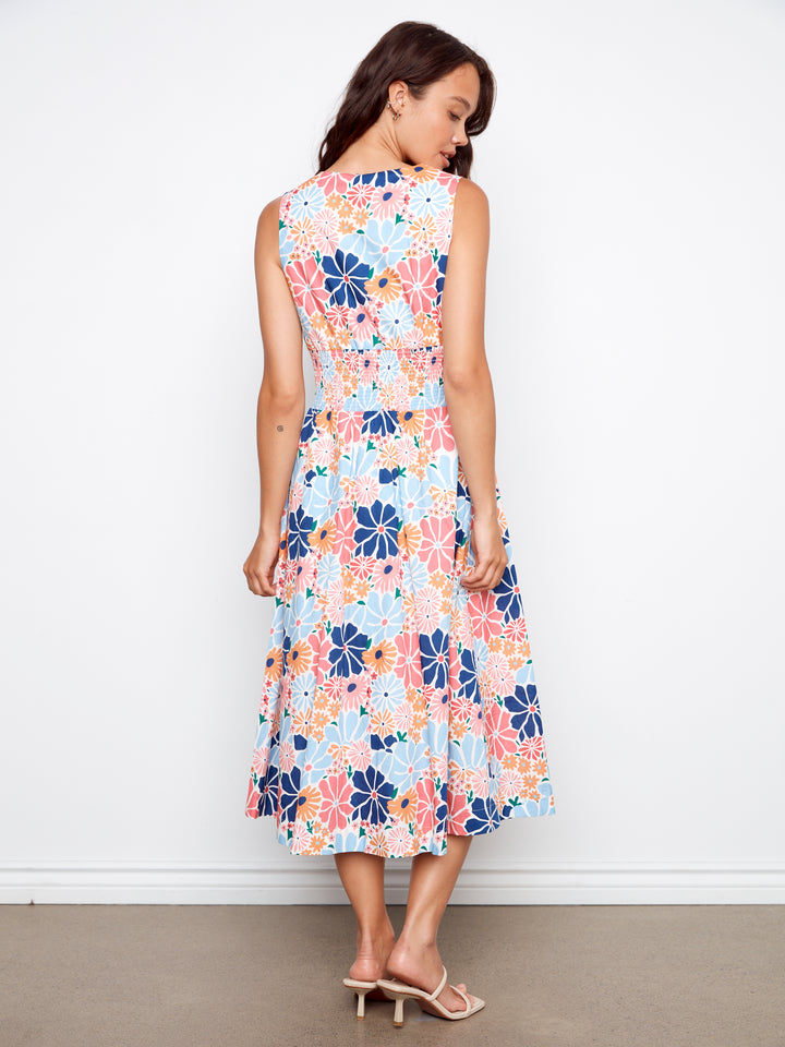 Cotton Voile Printed Front Zip Maxi Dress