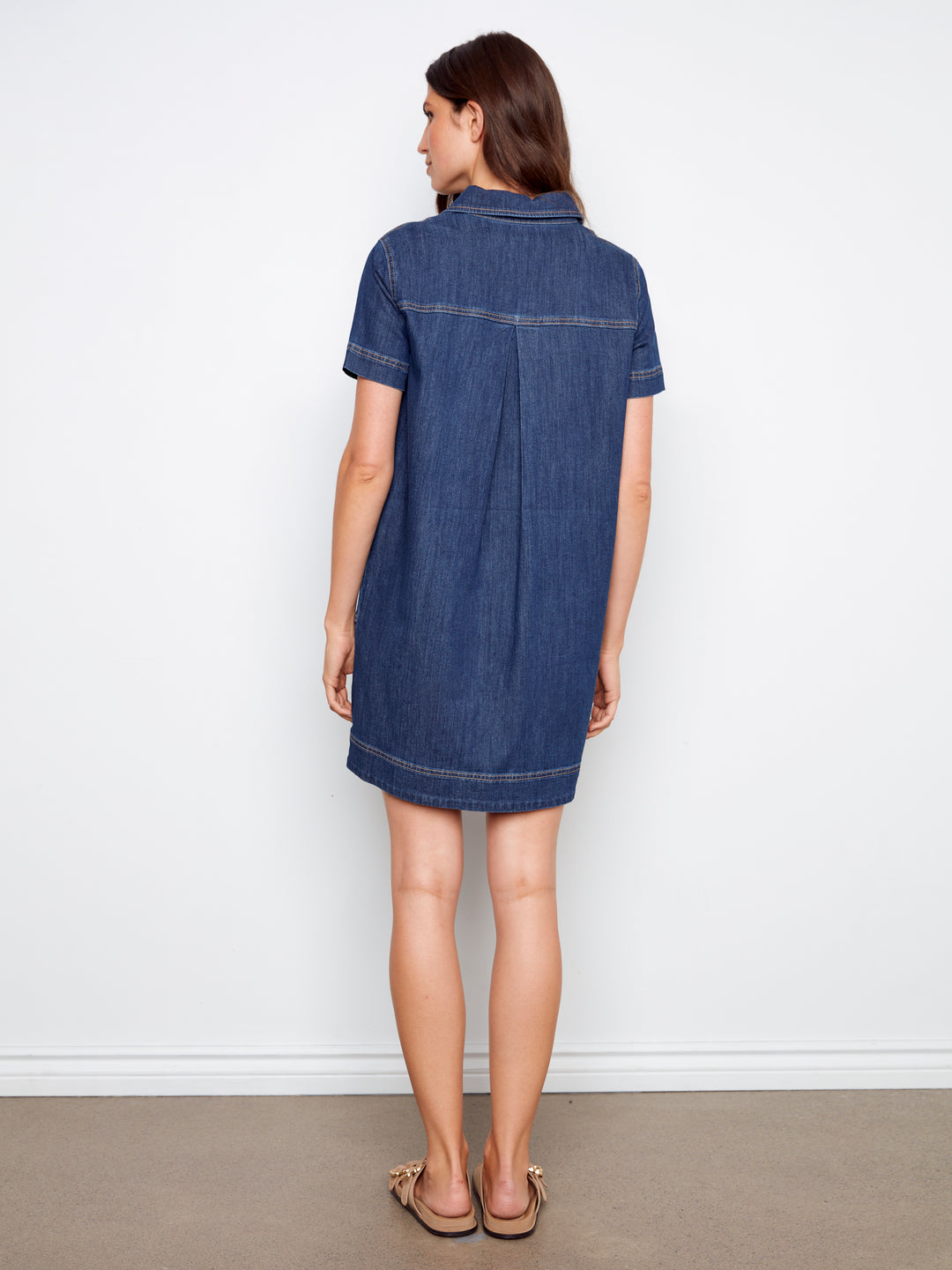 Collared V-Neck Denim Dress