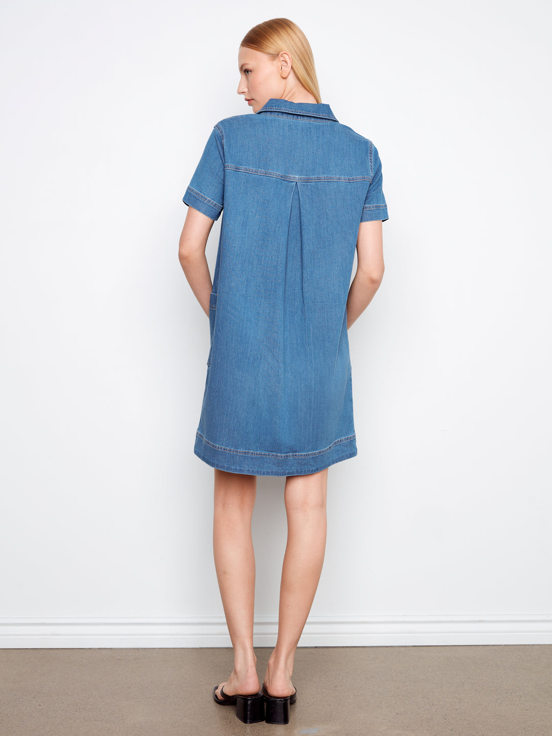 Collared V-Neck Denim Dress
