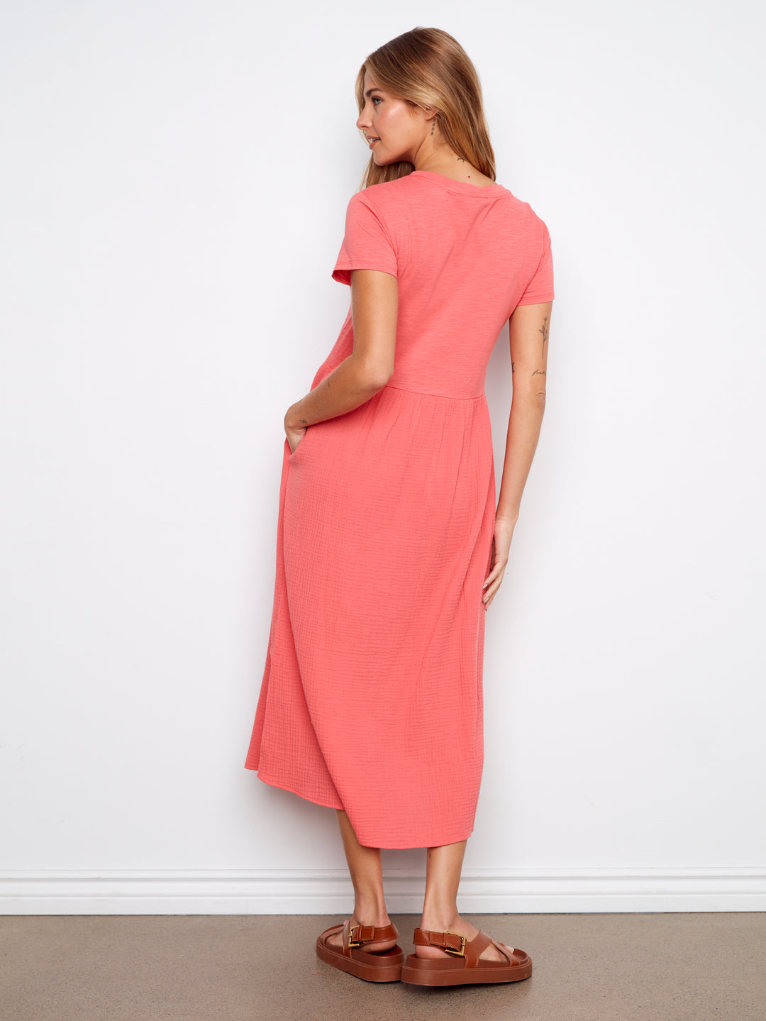 Short Sleeve Crew Neck Long Dress