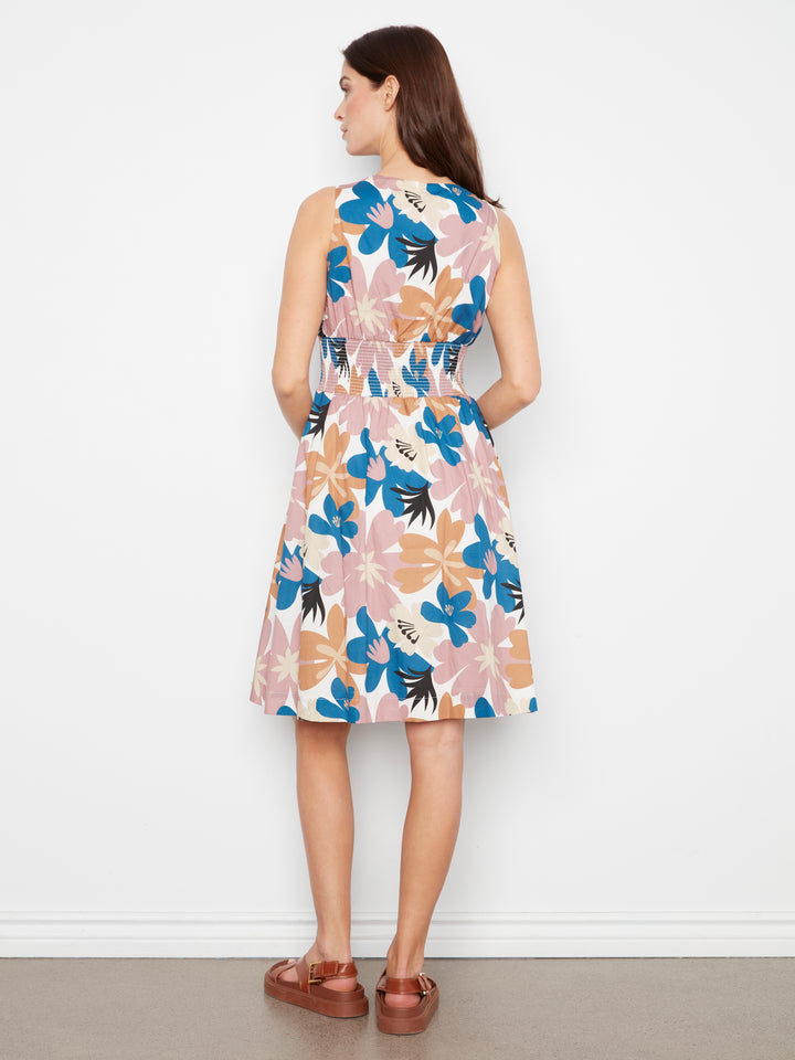 Cotton Voile Printed Front Zip Knee Length Dress