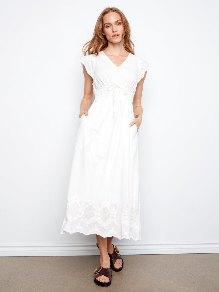 V-Neck Elastic Waist Dress & Ruffle Cap Sleeve