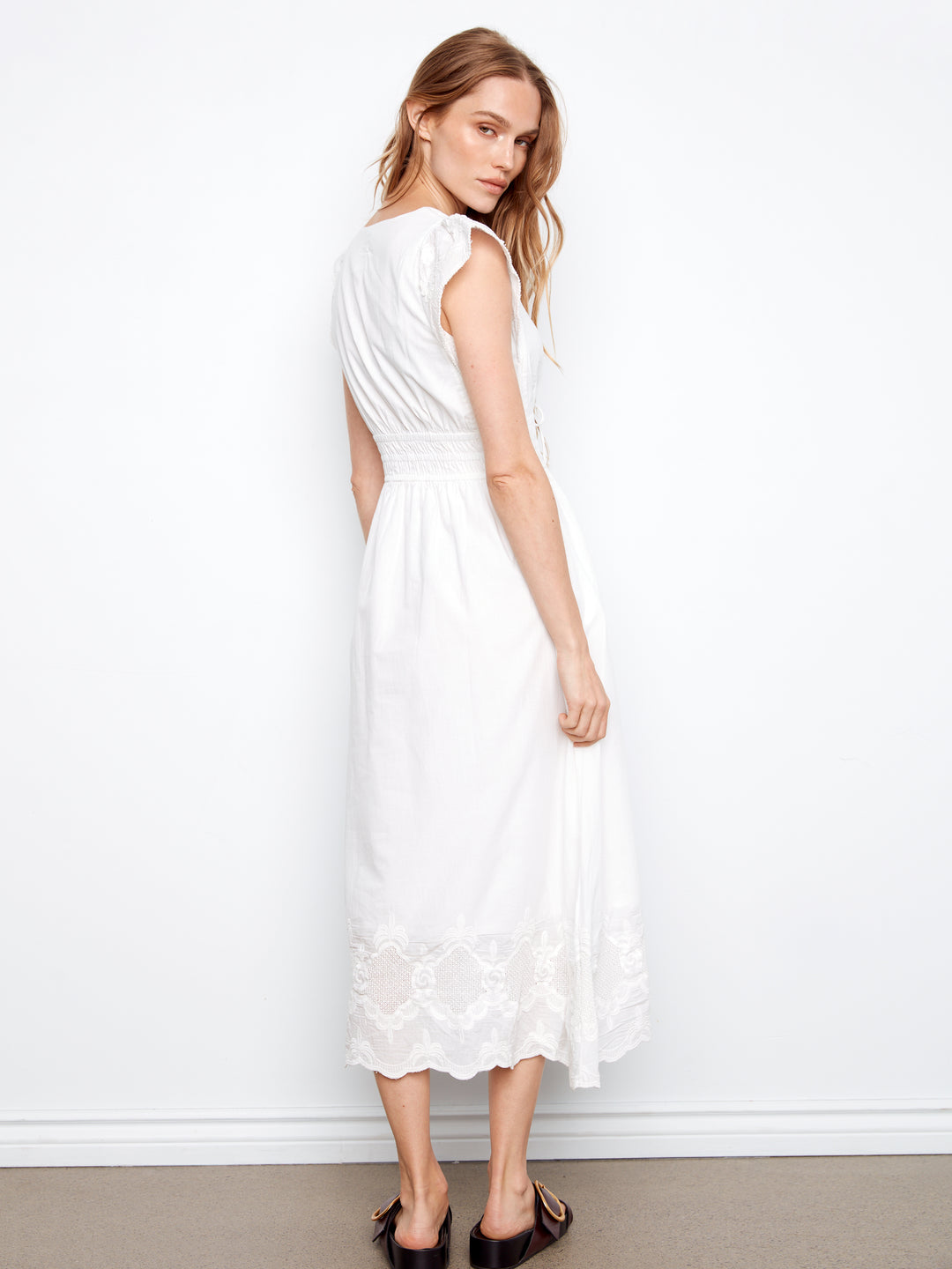 V-Neck Elastic Waist Dress & Ruffle Cap Sleeve