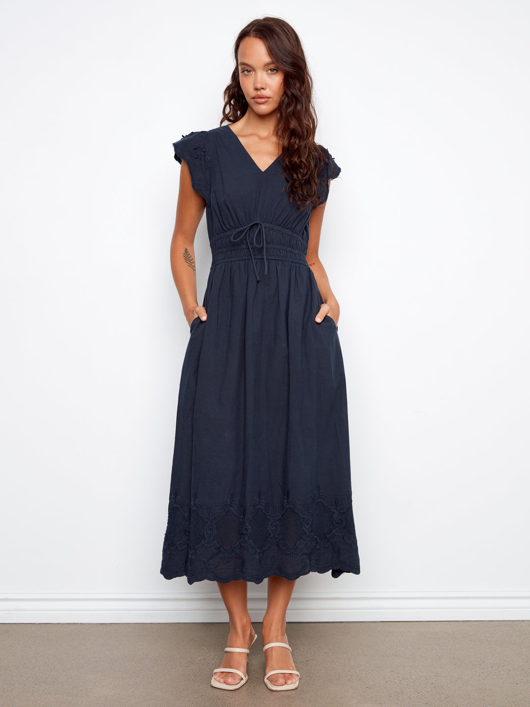 V-Neck Elastic Waist Dress & Ruffle Cap Sleeve
