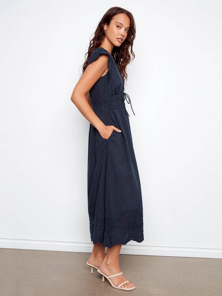 V-Neck Elastic Waist Dress & Ruffle Cap Sleeve