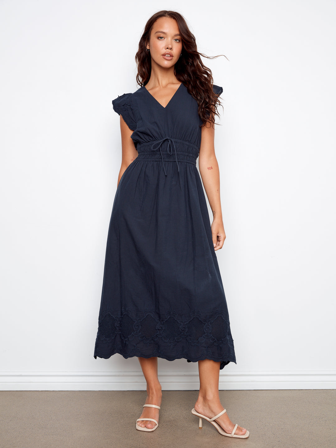 V-Neck Elastic Waist Dress & Ruffle Cap Sleeve
