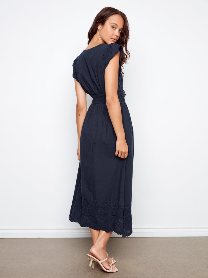 V-Neck Elastic Waist Dress & Ruffle Cap Sleeve