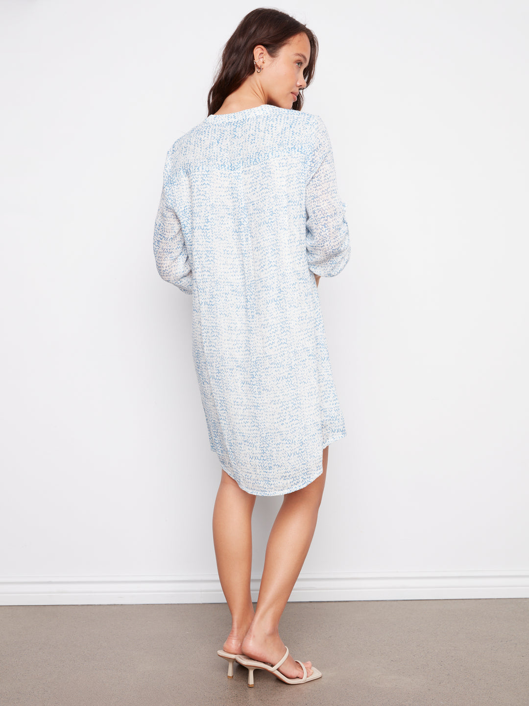 Printed Cotton Blend 3/4 Sleeve Henley Dress Style 3253
