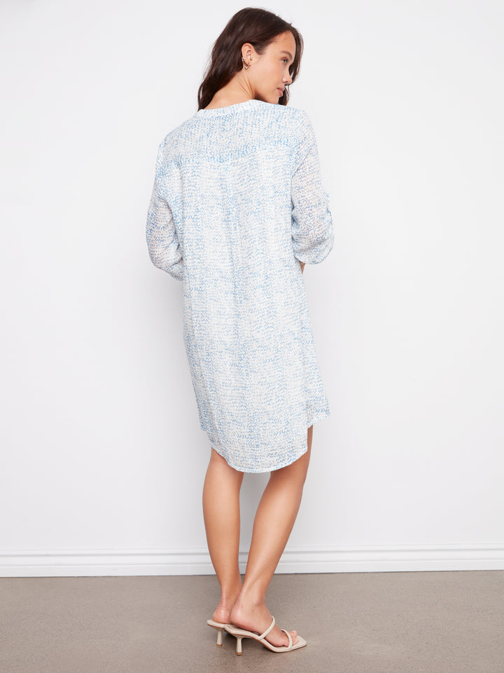 Printed Cotton Blend 3/4 Sleeve Henley Dress Style 3253