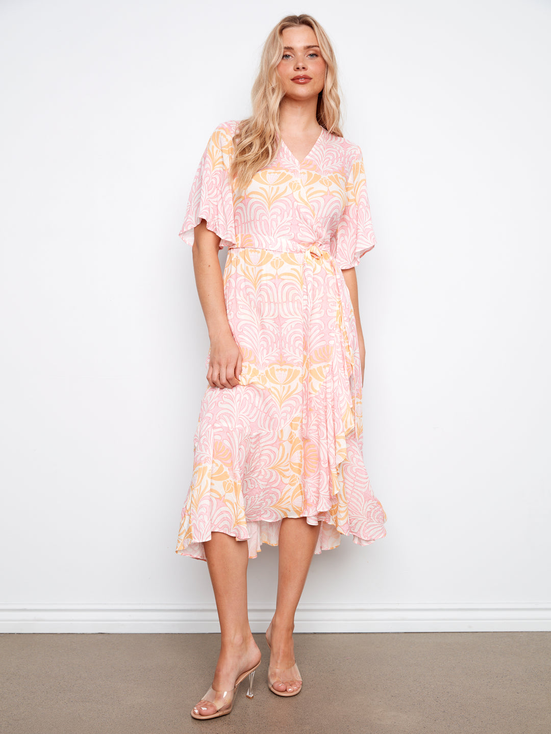 Printed Faux Wrap Dress With Belt
