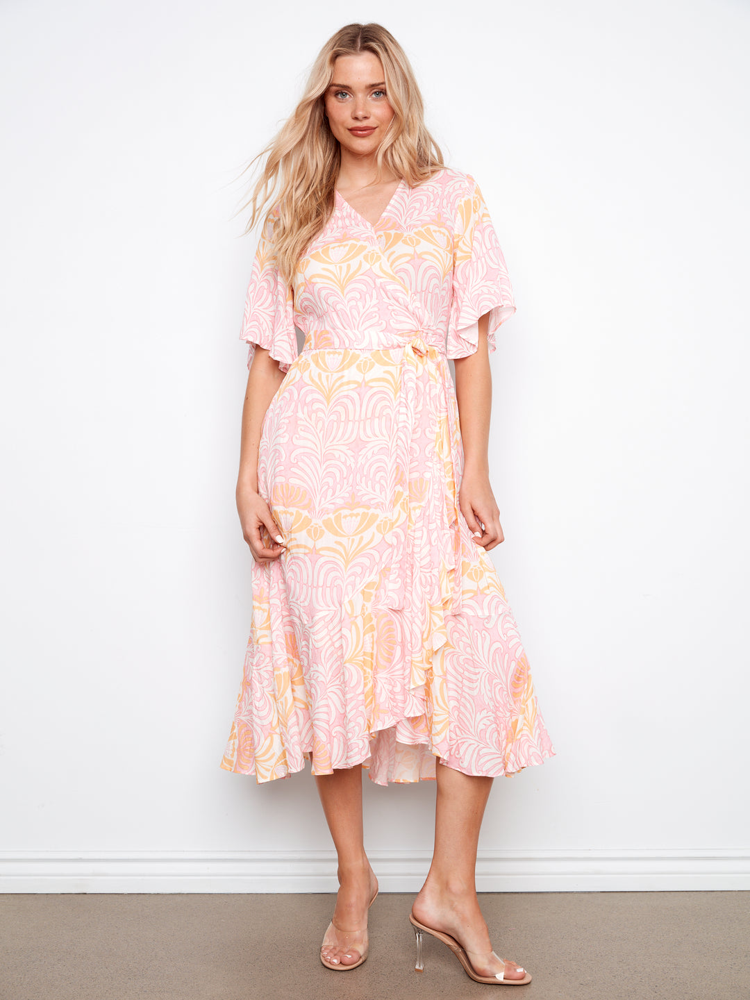 Printed Faux Wrap Dress With Belt
