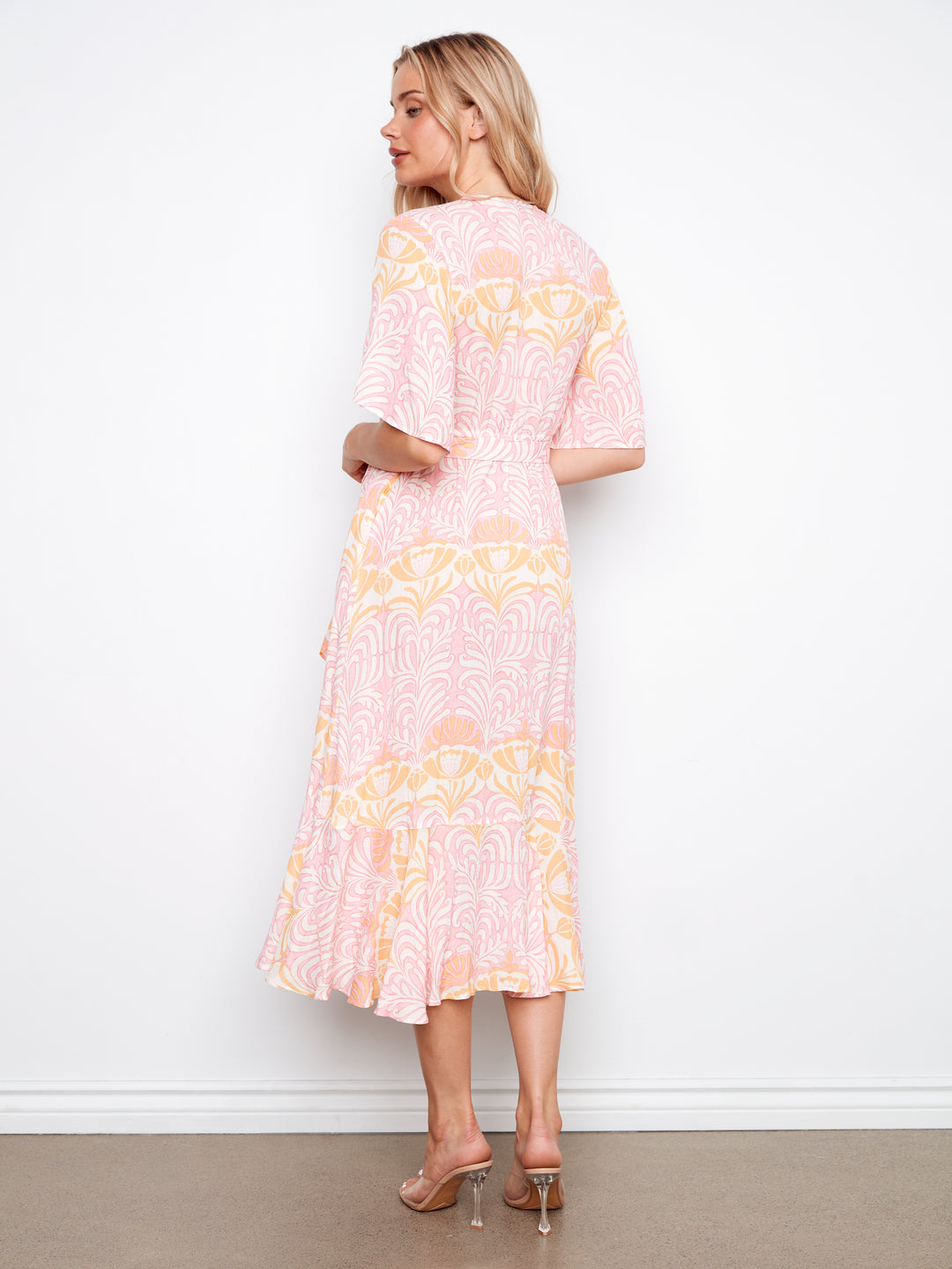 Printed Faux Wrap Dress With Belt