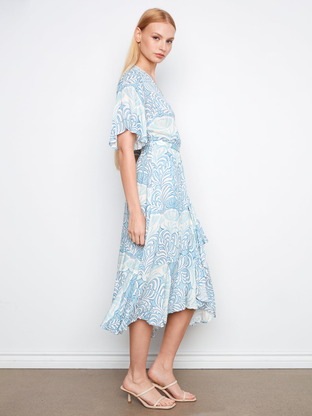 Printed Faux Wrap Dress With Belt