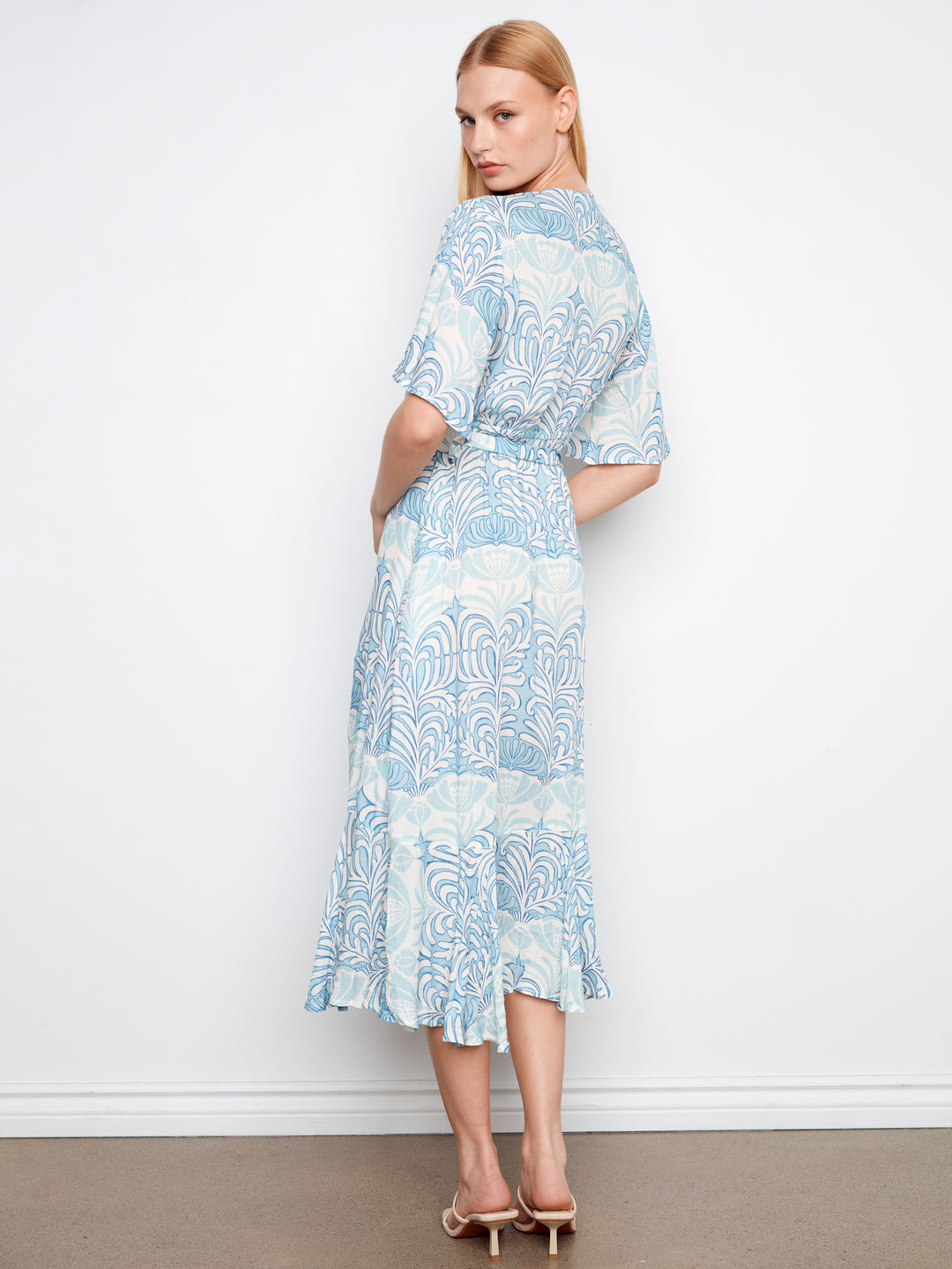 Printed Faux Wrap Dress With Belt