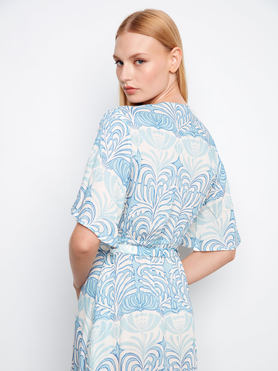 Printed Faux Wrap Dress With Belt