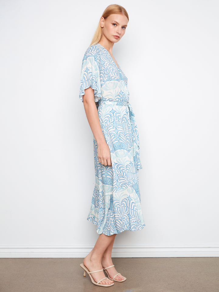 Printed Faux Wrap Dress With Belt
