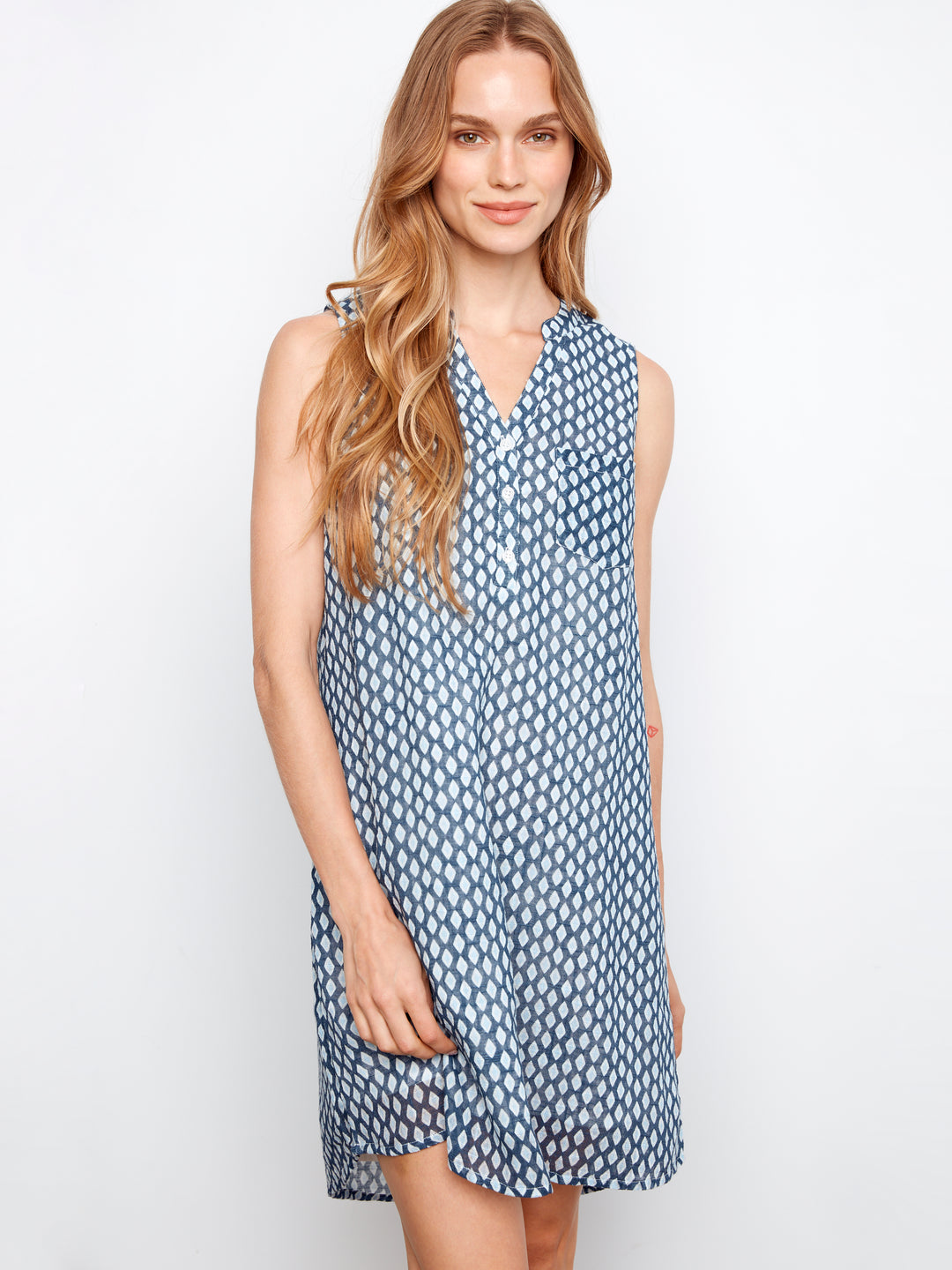 Henley Sleeveless Cotton Blend Dress