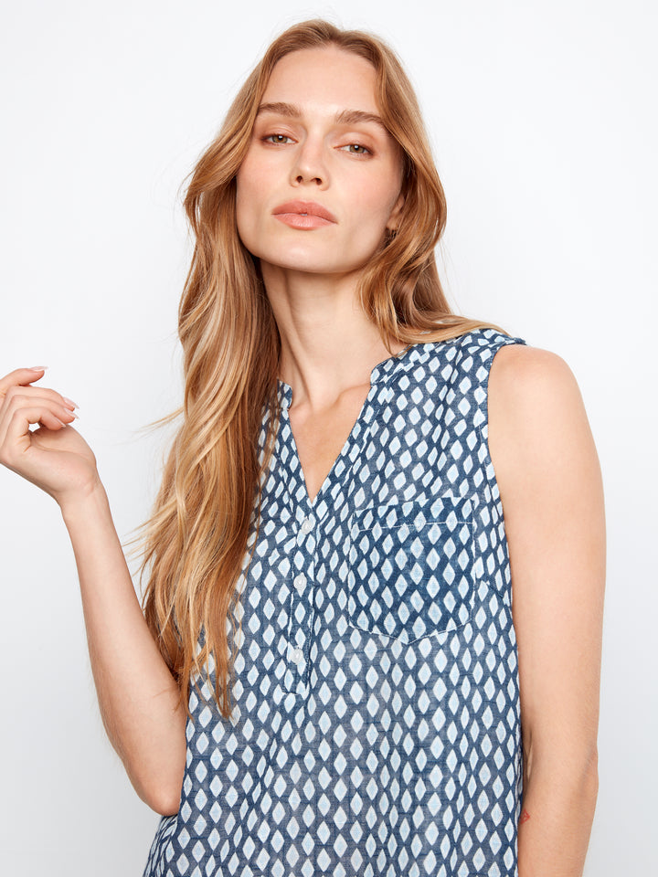 Henley Sleeveless Cotton Blend Dress