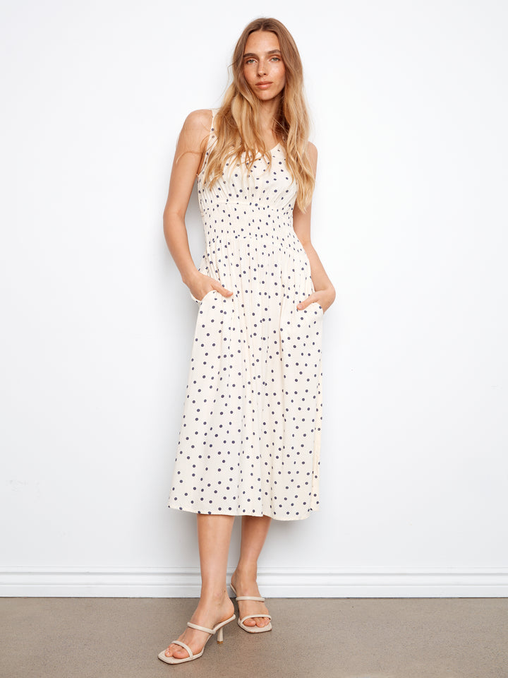 Printed Viscose Dress With Smocking at Waist