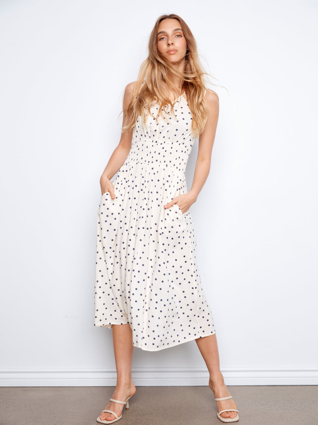 Printed Viscose Dress With Smocking at Waist