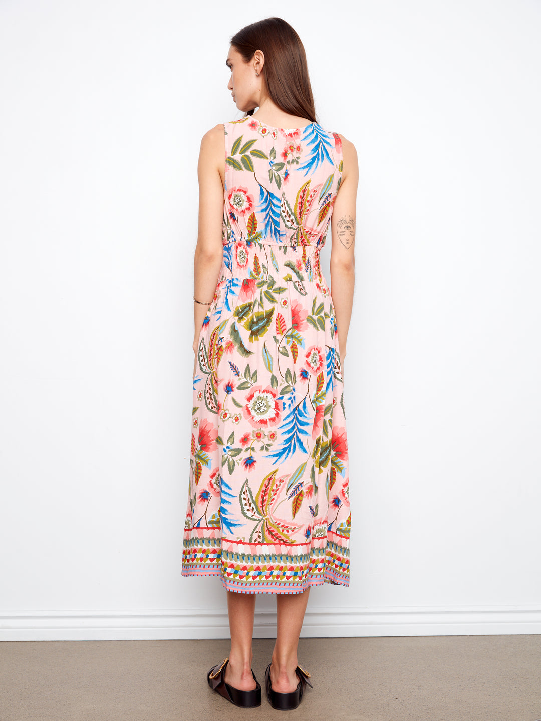 Printed Viscose Dress With Smocking at Waist