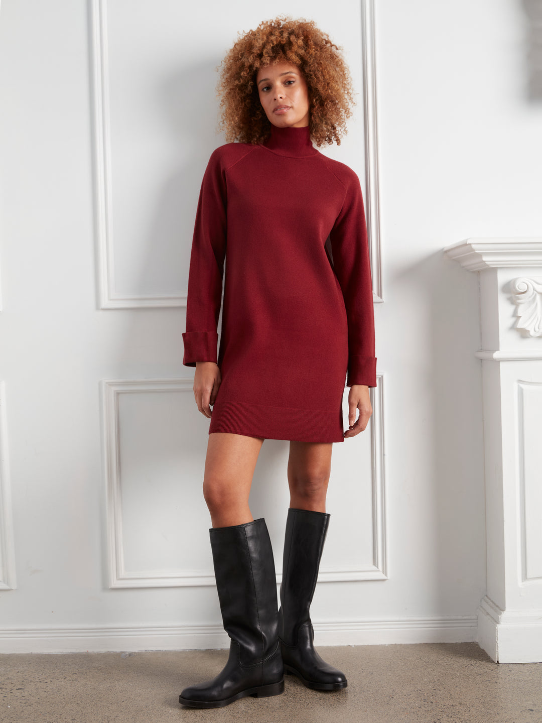 Long Sleeve Mock Neck Sweater Dress