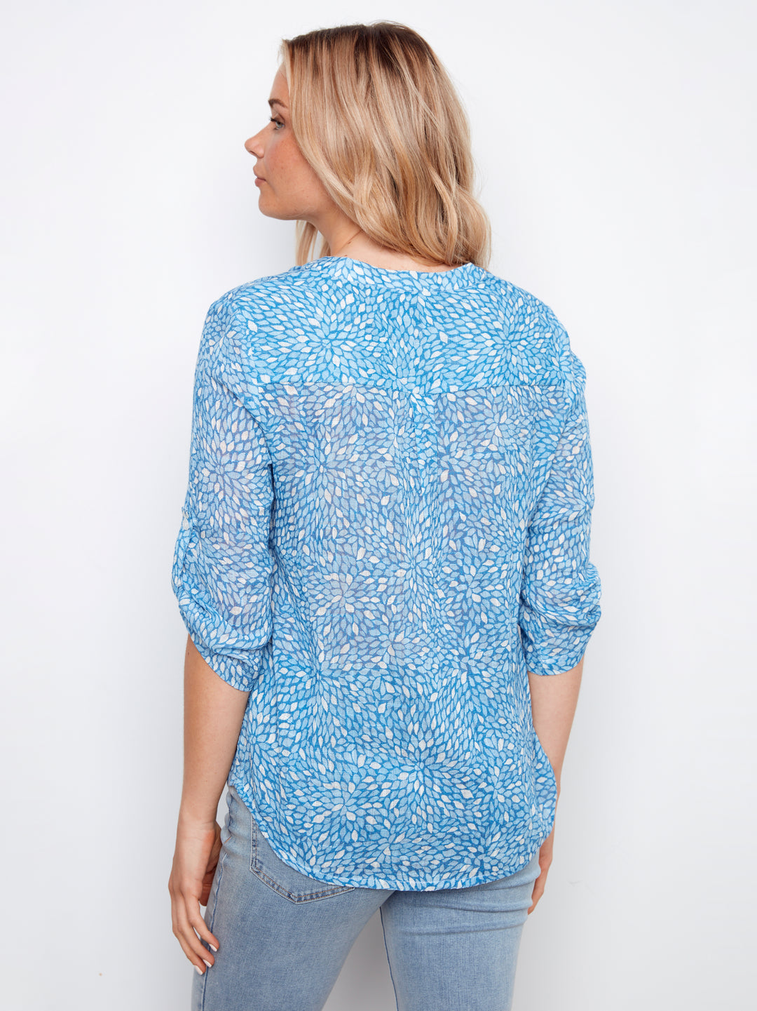 Printed Cotton Gauze Half-Button Blouse