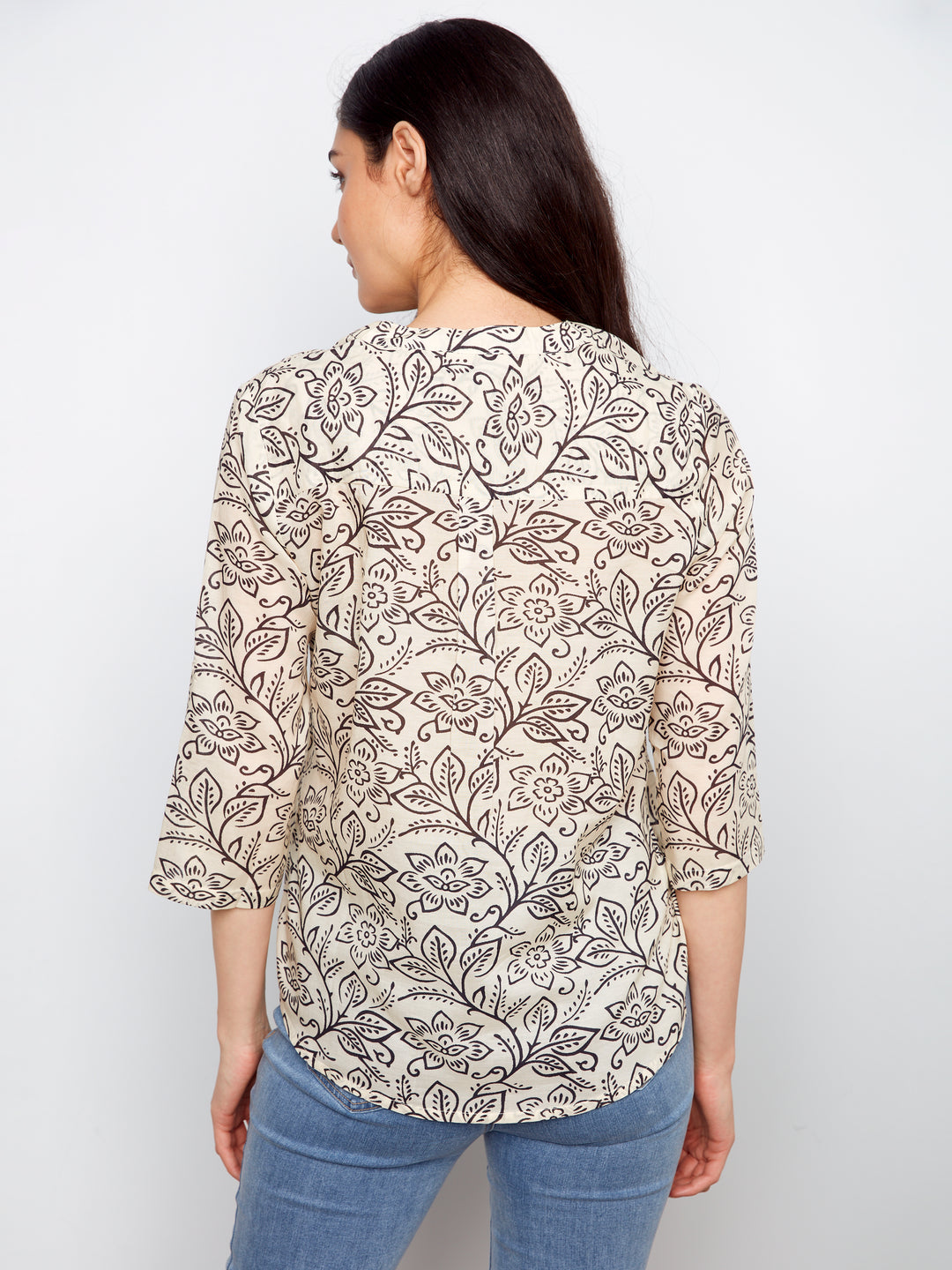 Printed Cotton Blend Half-Button Blouse