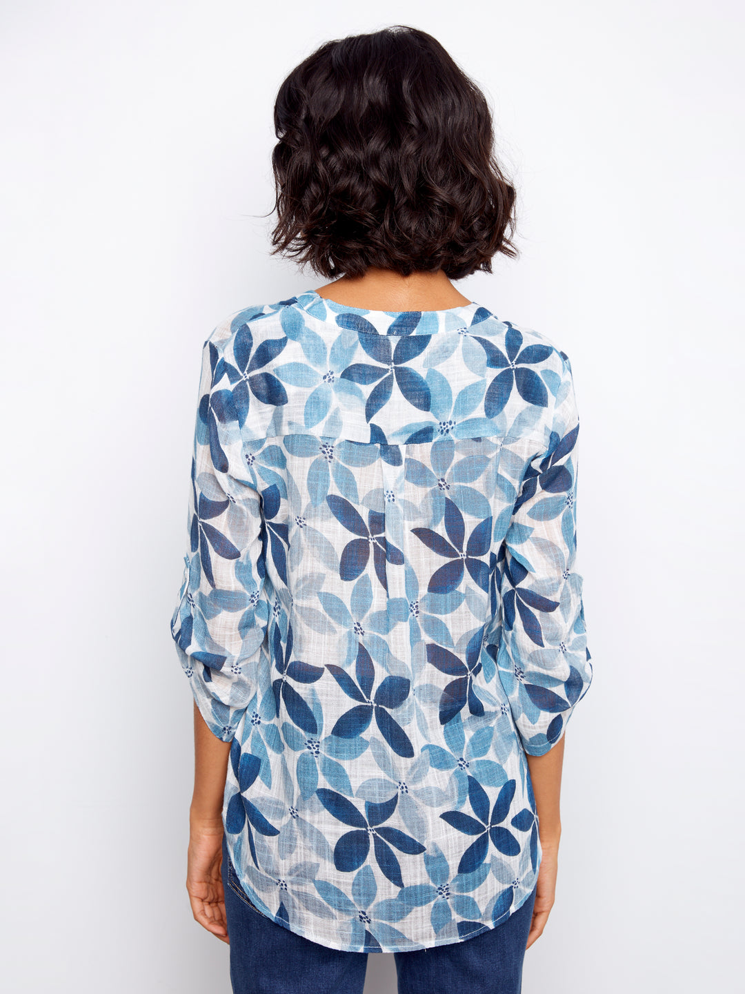Printed Roll Up Sleeve Cotton Gauze
