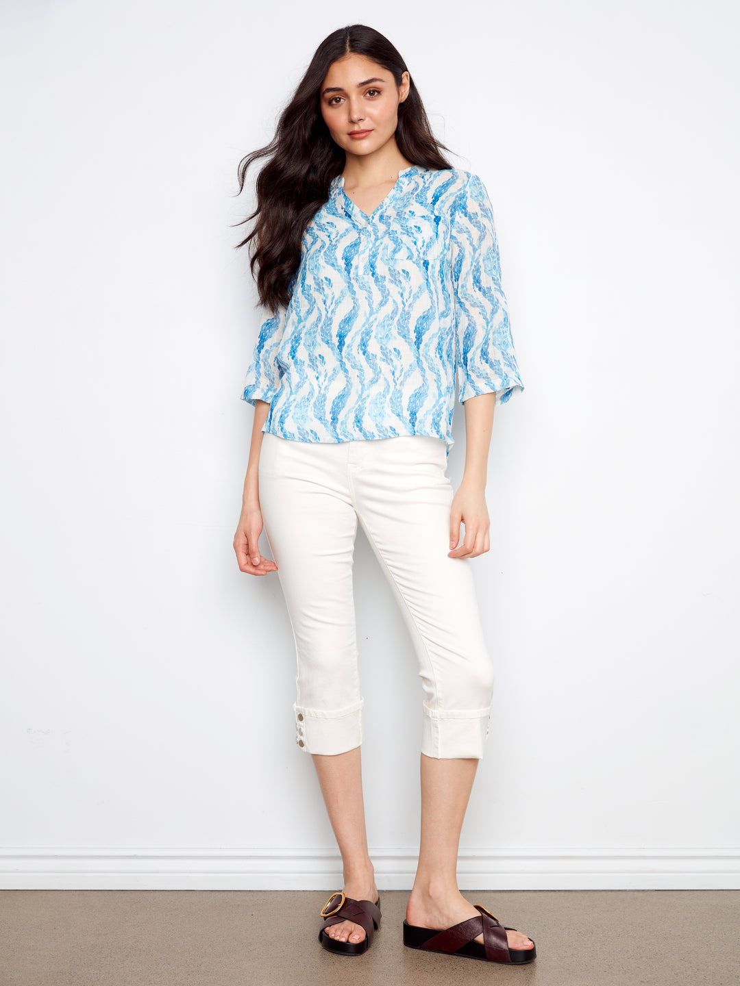 Printed Roll Up Sleeve Cotton Gauze