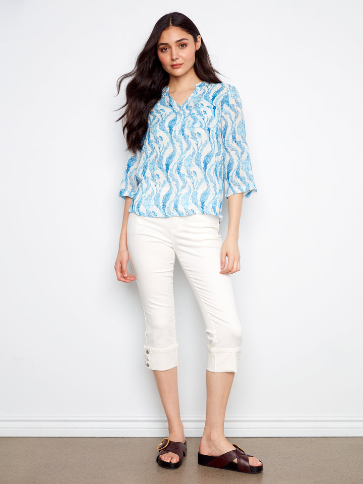 Printed Roll Up Sleeve Cotton Gauze