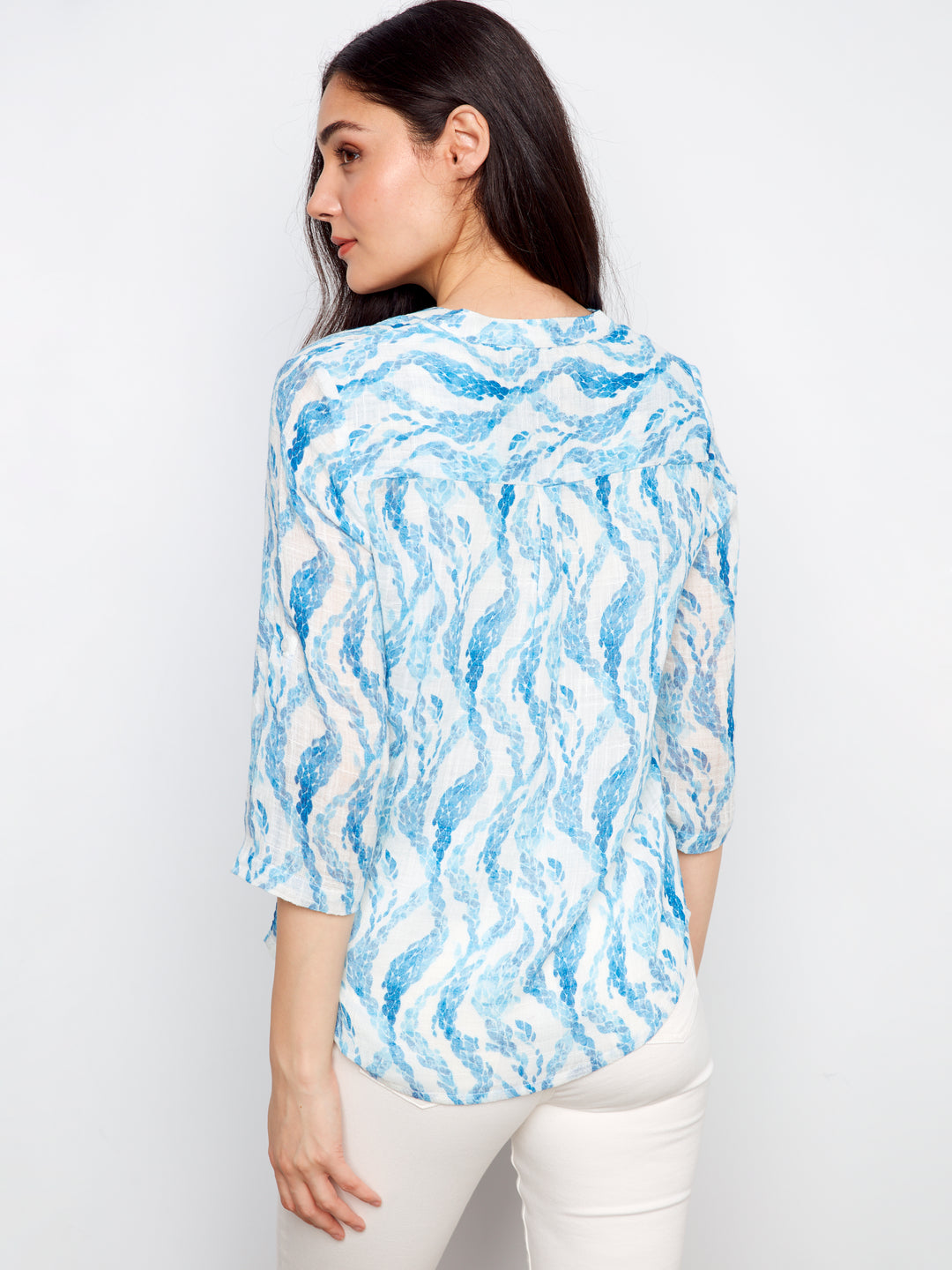Printed Roll Up Sleeve Cotton Gauze