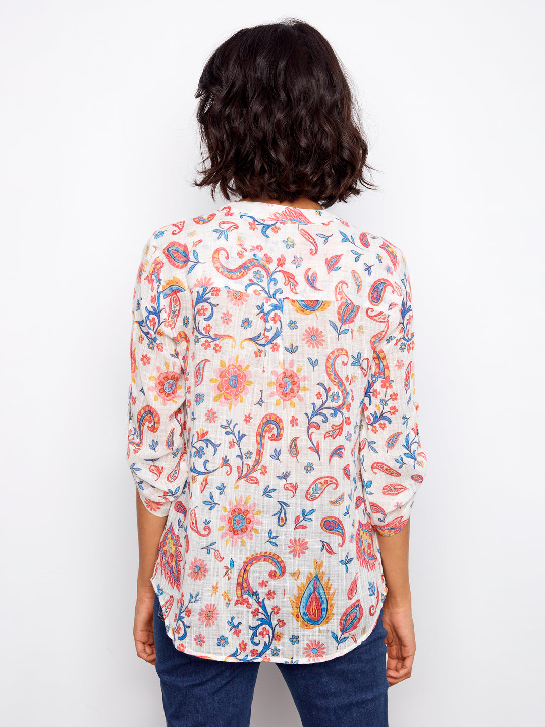 Printed Roll Up Sleeve Cotton Gauze