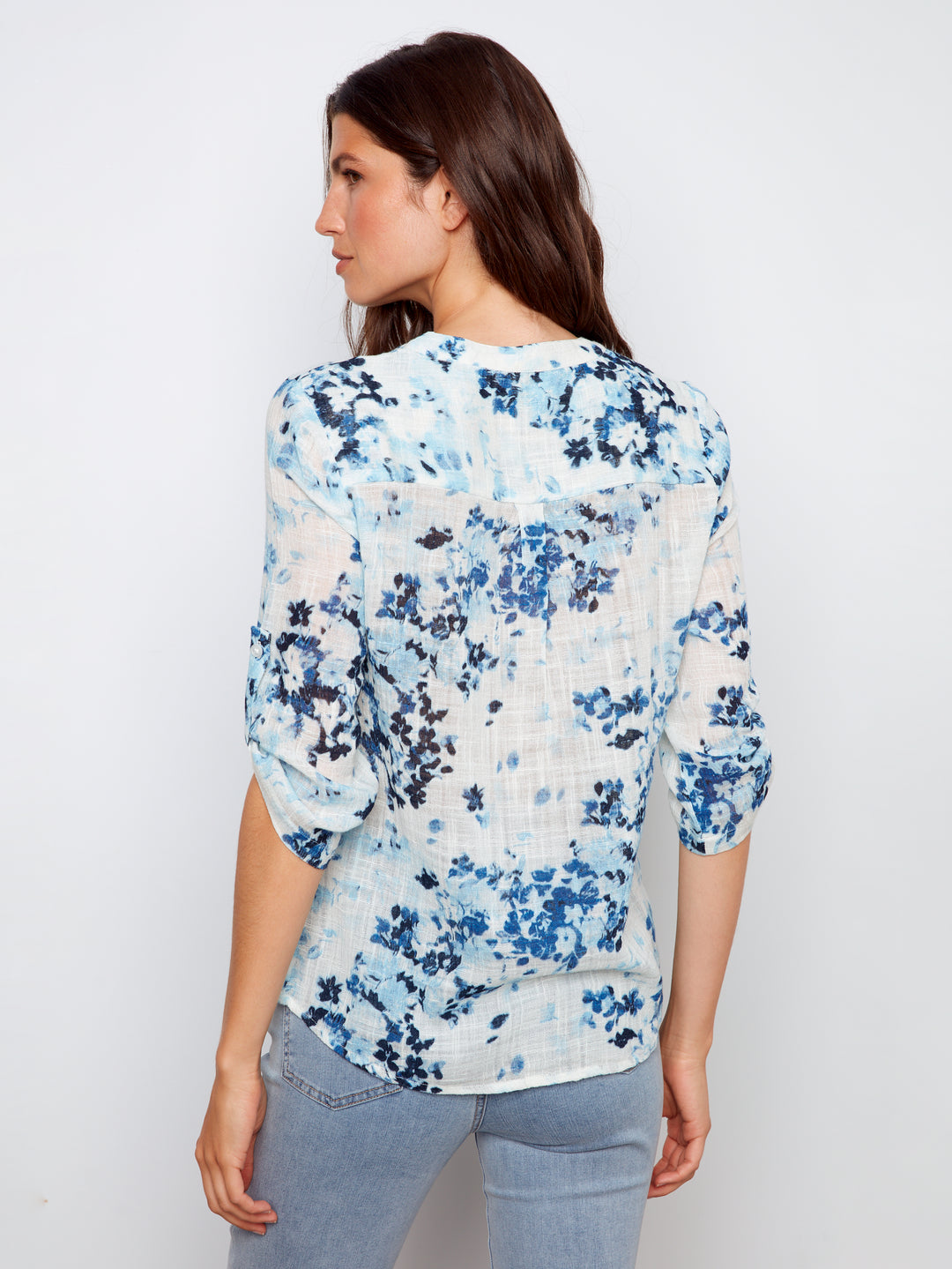 Printed Roll Up Sleeve Cotton Gauze