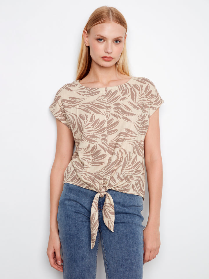 Printed Linen Front Tie Blouse