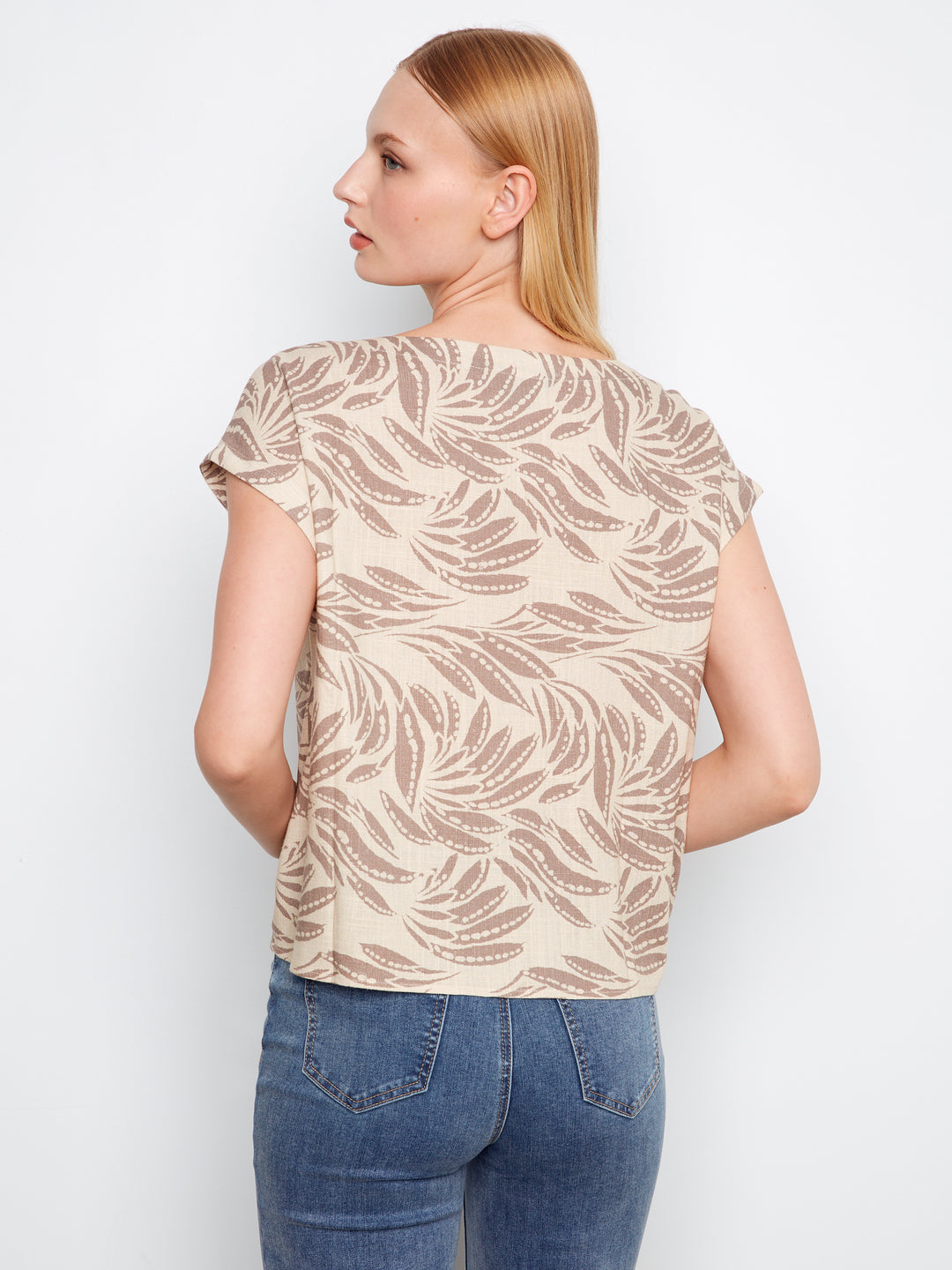 Printed Linen Front Tie Blouse