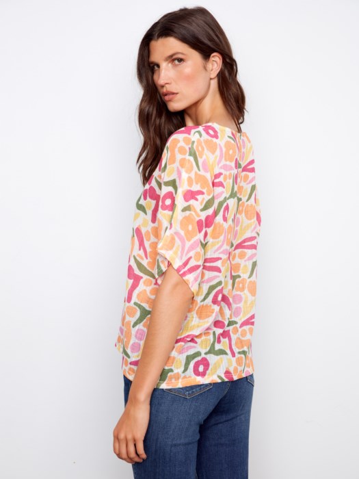 Printed Dolman Cotton Blend Blouse