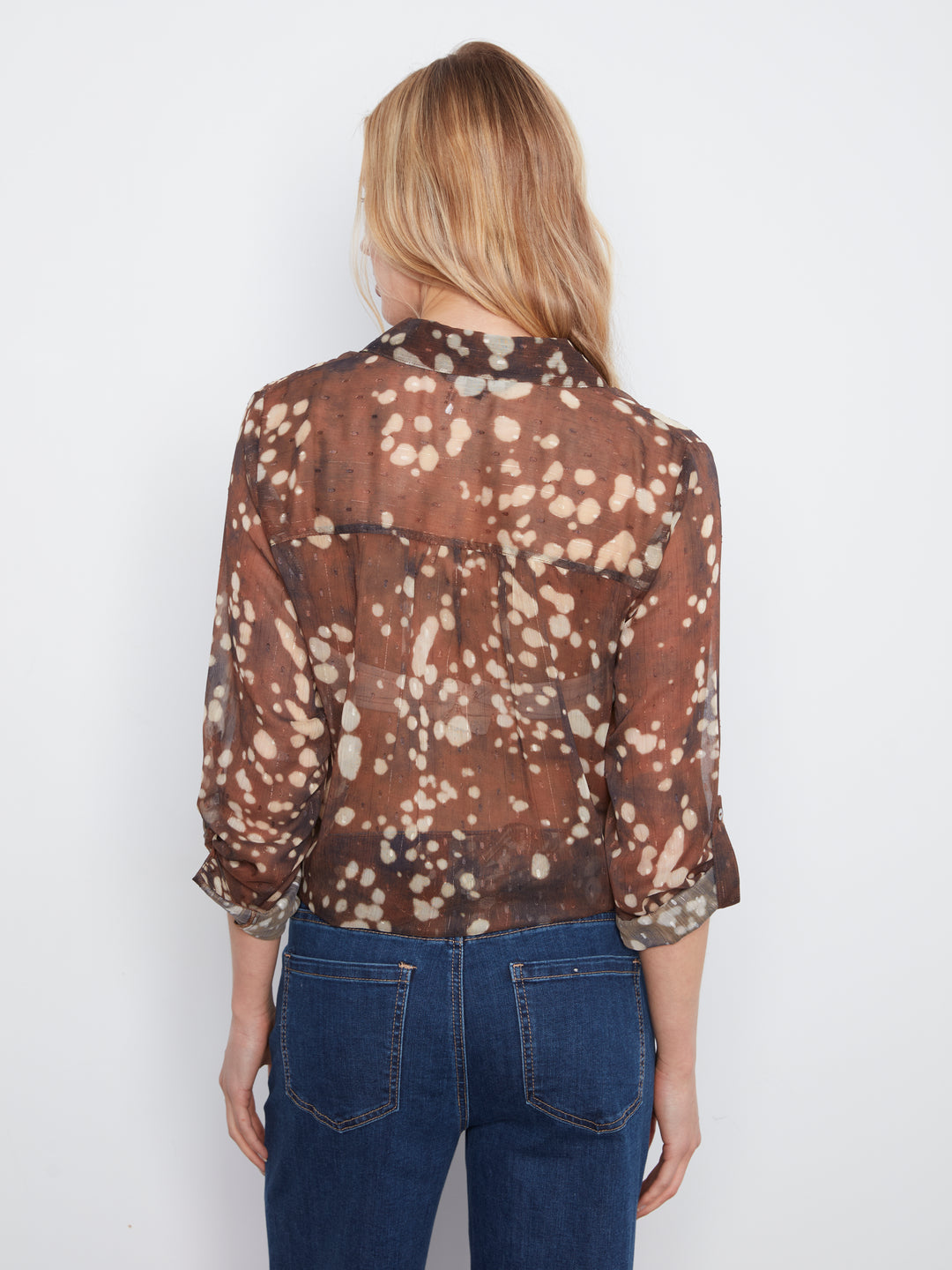 Long Sleeve Button Up Blouse with Front Tie