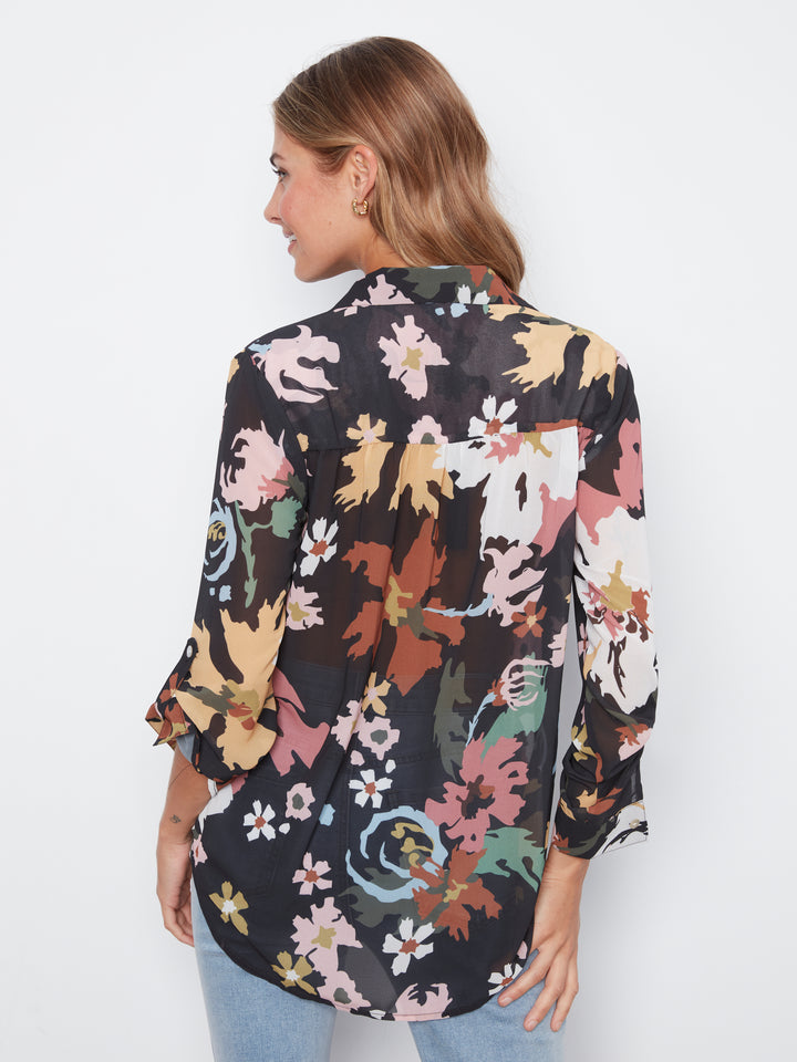 Long Sleeve Button Up Blouse with Front Tie