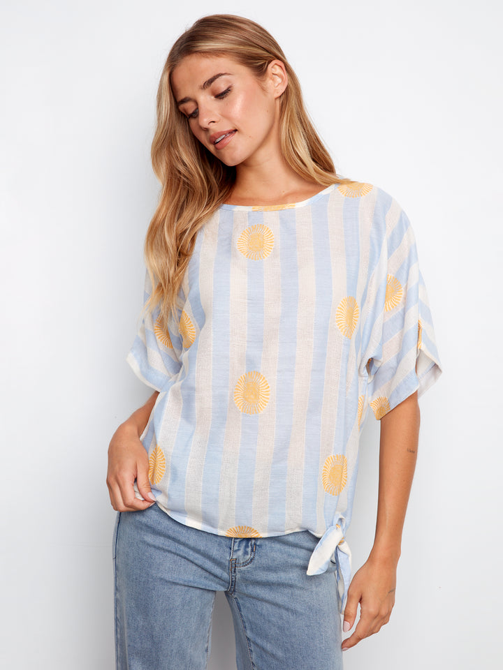 Striped Dolman Top With Side Tie