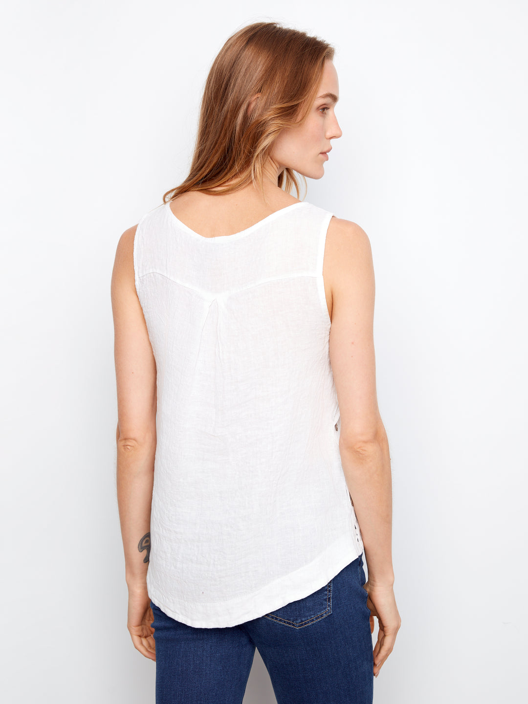Crisp Linen Sleeveless Blouse With Side Buttons