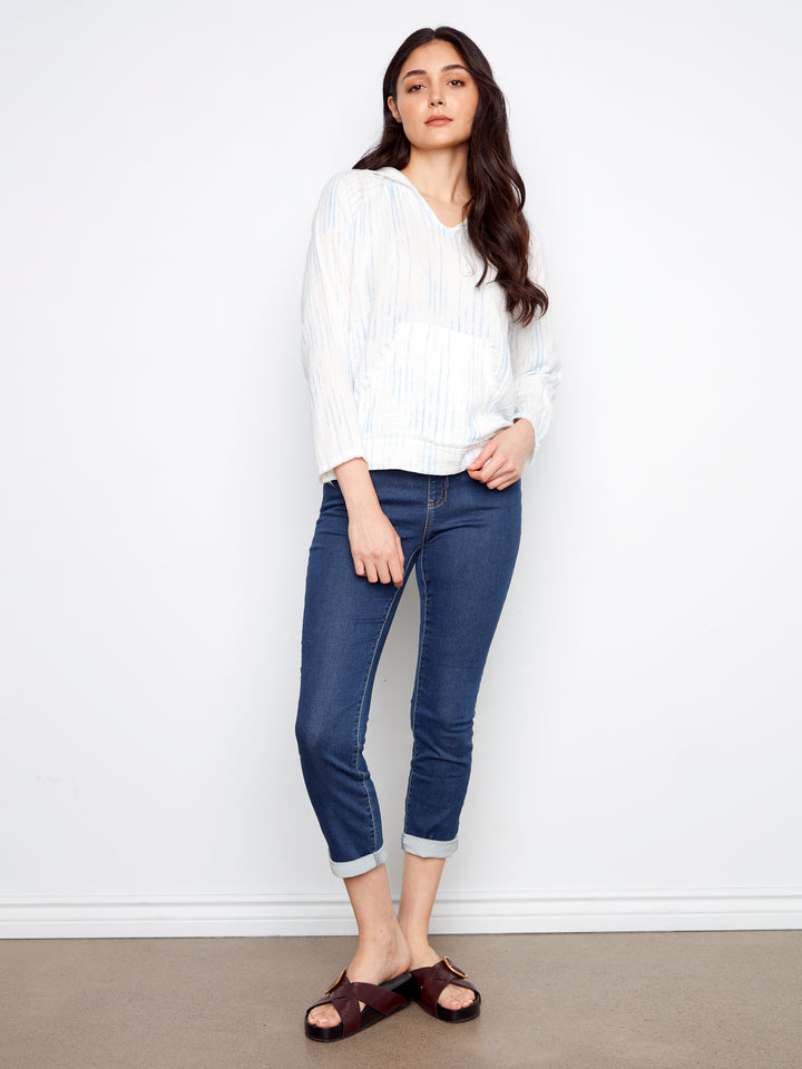 Printed Bubble Cotton Hoodie With Kangaroo Pocket