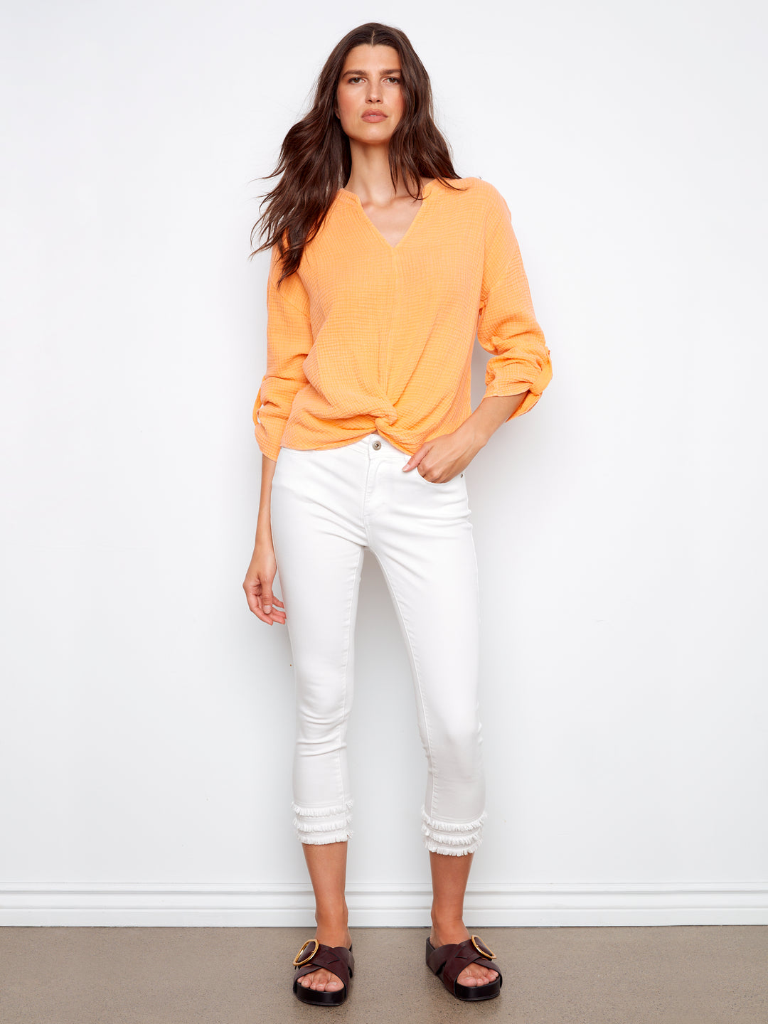 Bubble Cotton Blouse With Front Twist