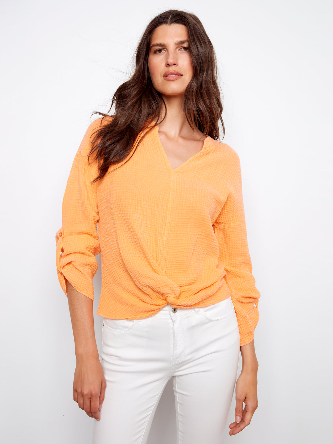 Bubble Cotton Blouse With Front Twist